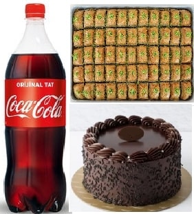 Çikolatalı Yaş Pasta Baklava ve Kola Ekonomik Kutlama Paketi